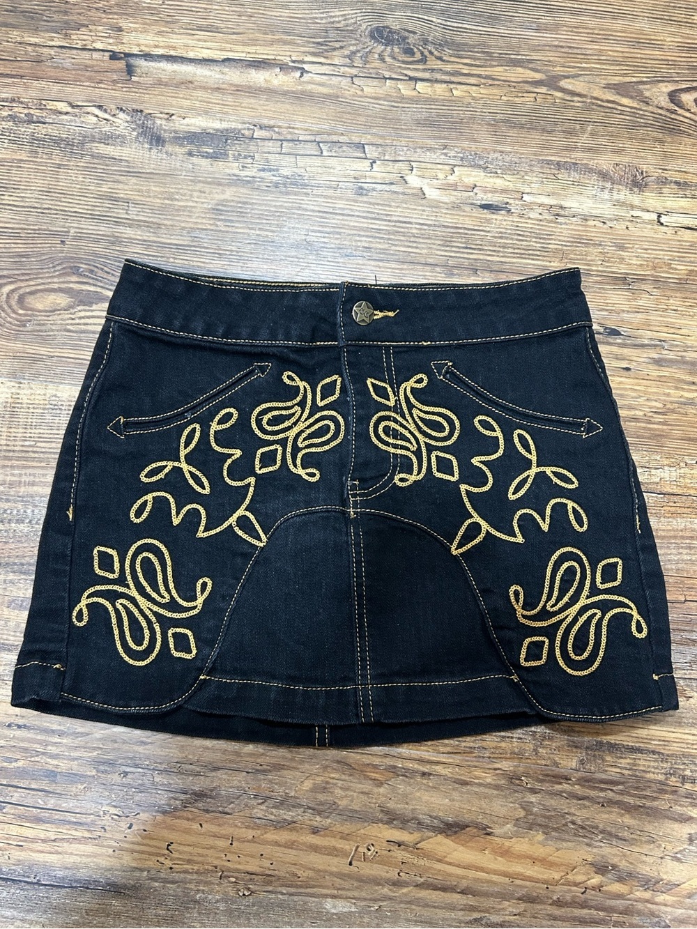 Compton Cowboys x Forever21 Black Western Mini Skirt W/Gold Embroidered Detail